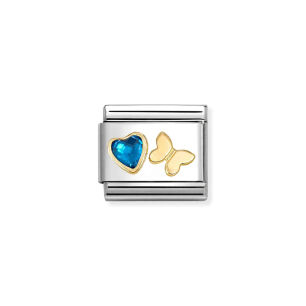 Nomination Link Gold 18K 030613-16 Serce niebieskie motyl
