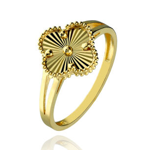 Pierścionek złoty pr.585 koniczyna ryflowana r18