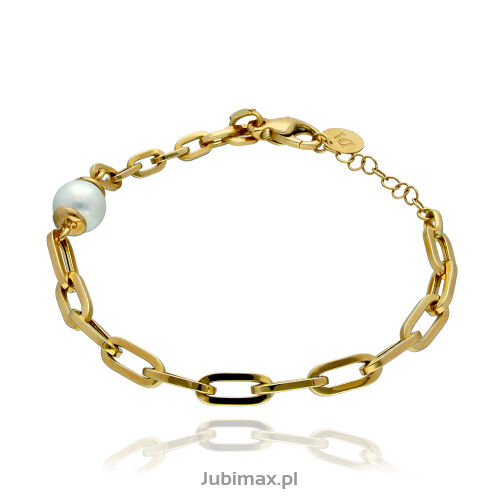 Bransoletka złota pr.585 DallAcqua łąńcuch z perłą 18cm