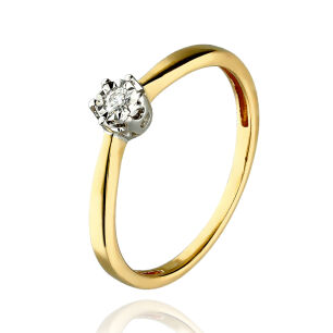 Pierścionek z brylantem 0,08ct żółte złoto r16