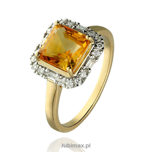 Pierścionek z cytrynem 1,25ct i brylantami r14