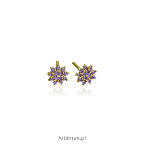 Kolczyki złote pr.333 z cyrkoniami kwiaty fiolet