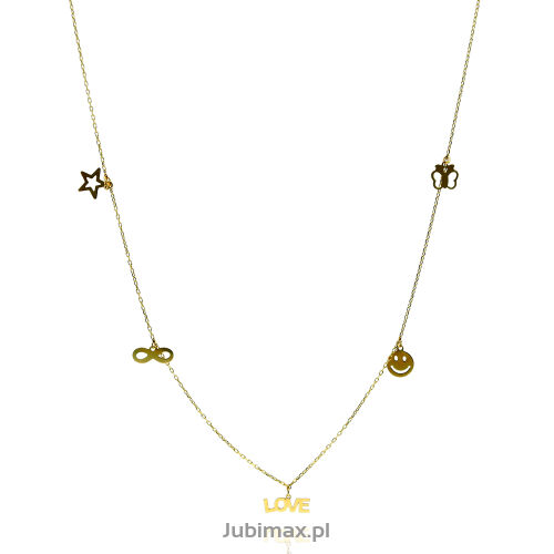 Naszyjnik złoty z zawieszkami 5 elementów 45cm