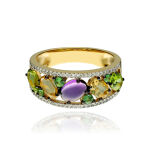 Pierścionek z peridotami 0,89ct i ametystem r18
