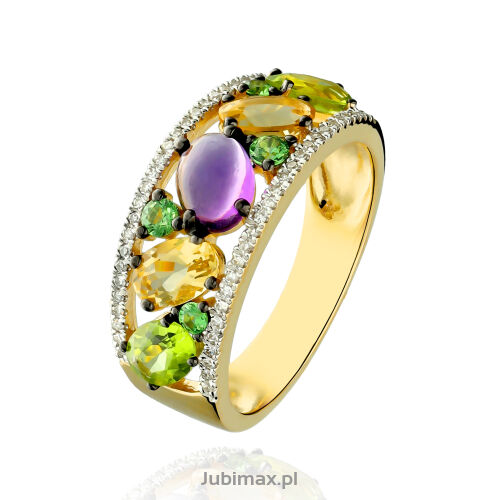 Pierścionek z peridotami 0,89ct i ametystem r18